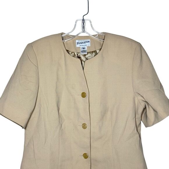 Pendleton Khaki Tan Short Sleeve Blazer 3 Button Size 10 Minimalist Career - Picture 2 of 10
